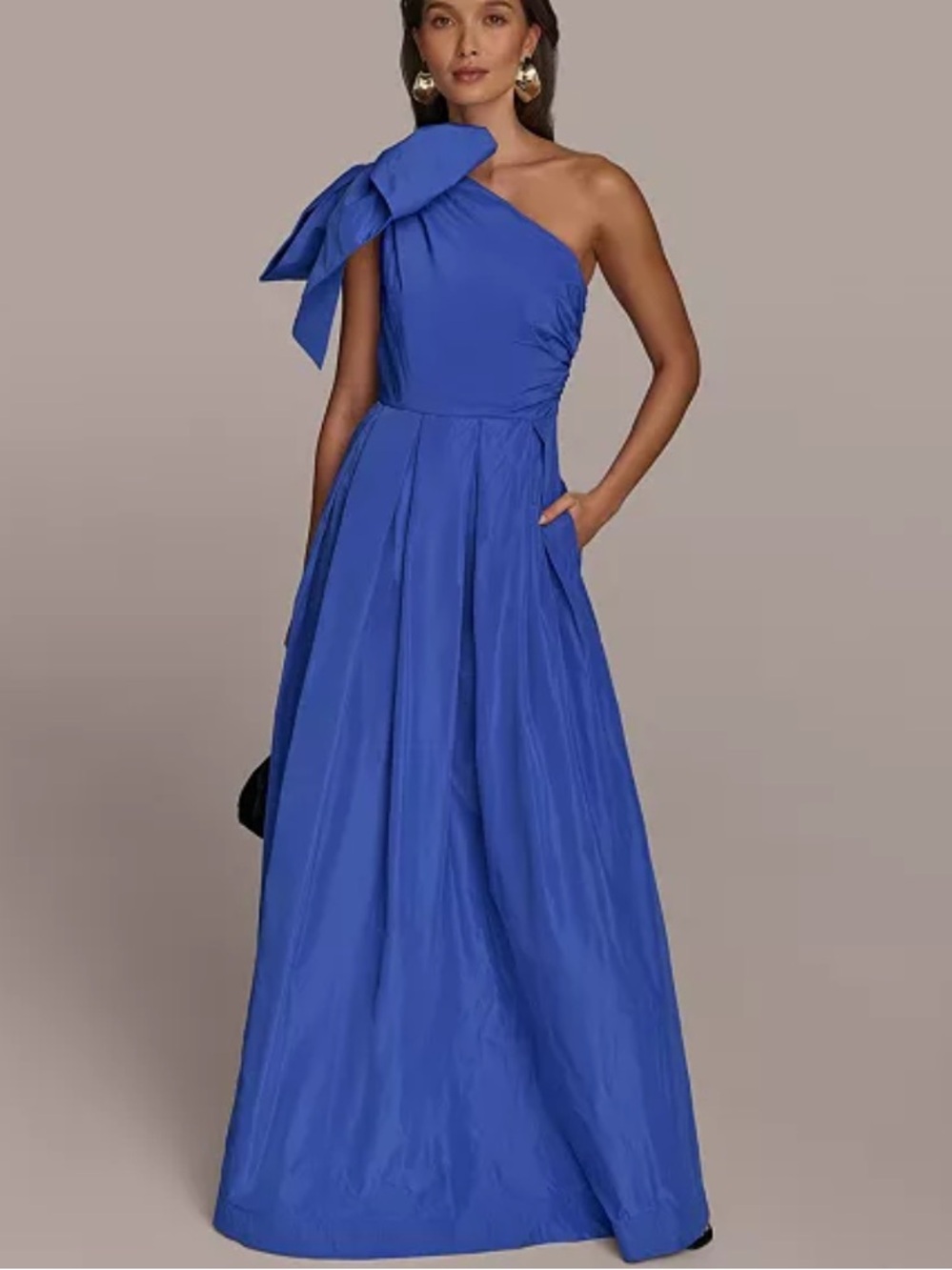 Donna Karan New York Royal Blue One Shoulder Bow Trim Maxi Gown Size 4 NWT